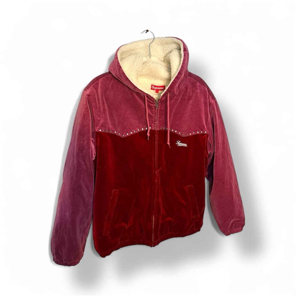 Supreme studded velvet hooded work jacket